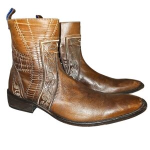 Mark Nason Cipher Rock Lives Embroidered Brown Leather Boots Men's Size 10